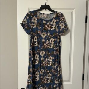 Lularoe CarlyBlue Floral Short-Sleeve A-Line Dress